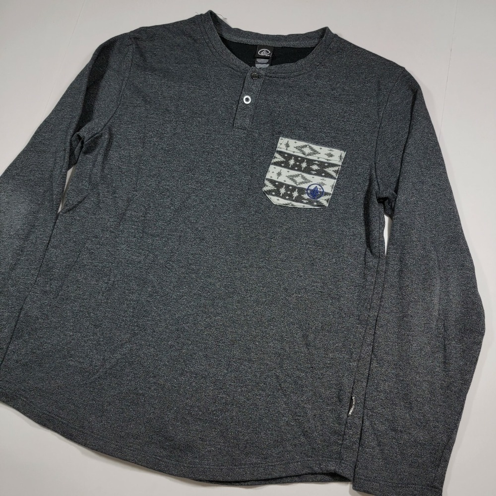 Volcom Thin Long Sleeve Henley Sweater - Grey - Tribal Chest Pocket - Medium - Picture 4 of 11